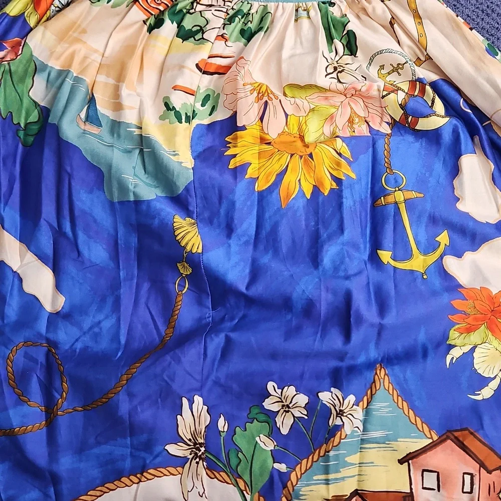 ANTONIO MELANI Evie‎ Cotton A-line Maxi Skirt: Ocean Print: Size-14
